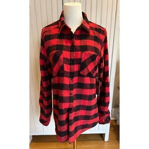 NWT Ci Sono Womens Fleece Lined Lumberjack Long Sleeve Flannel Shirt in Red Size